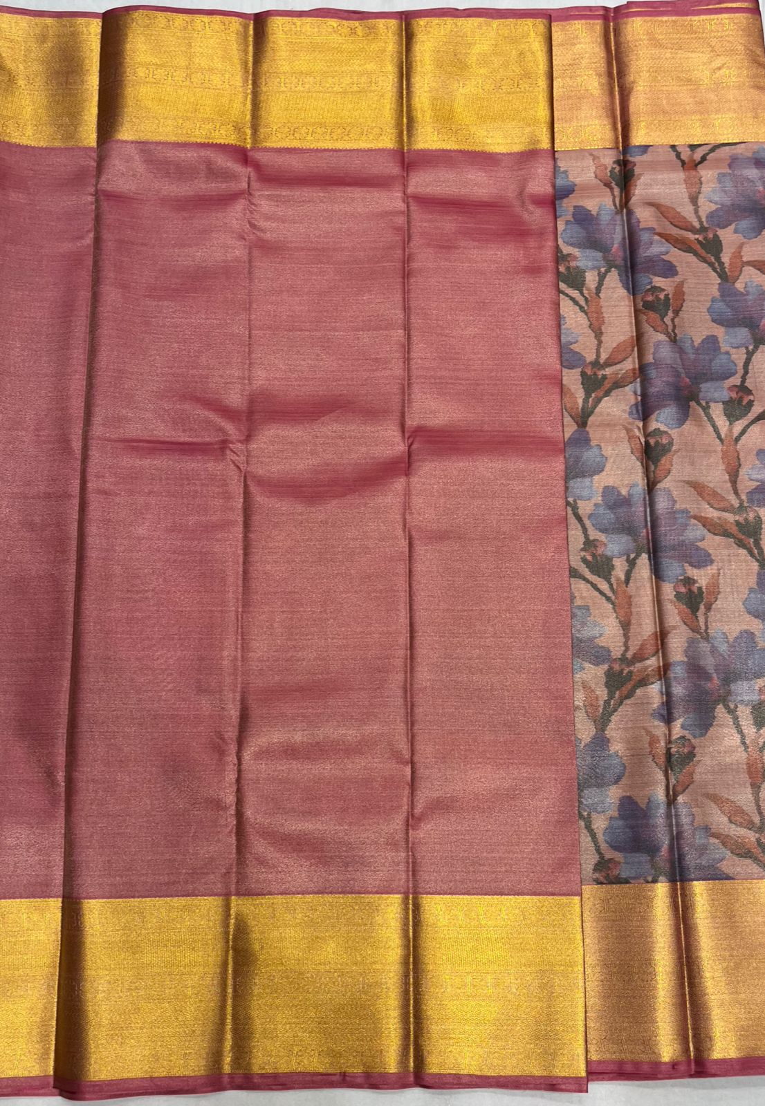 Elegant Digital Printed Tissue Saree with Yellow Border