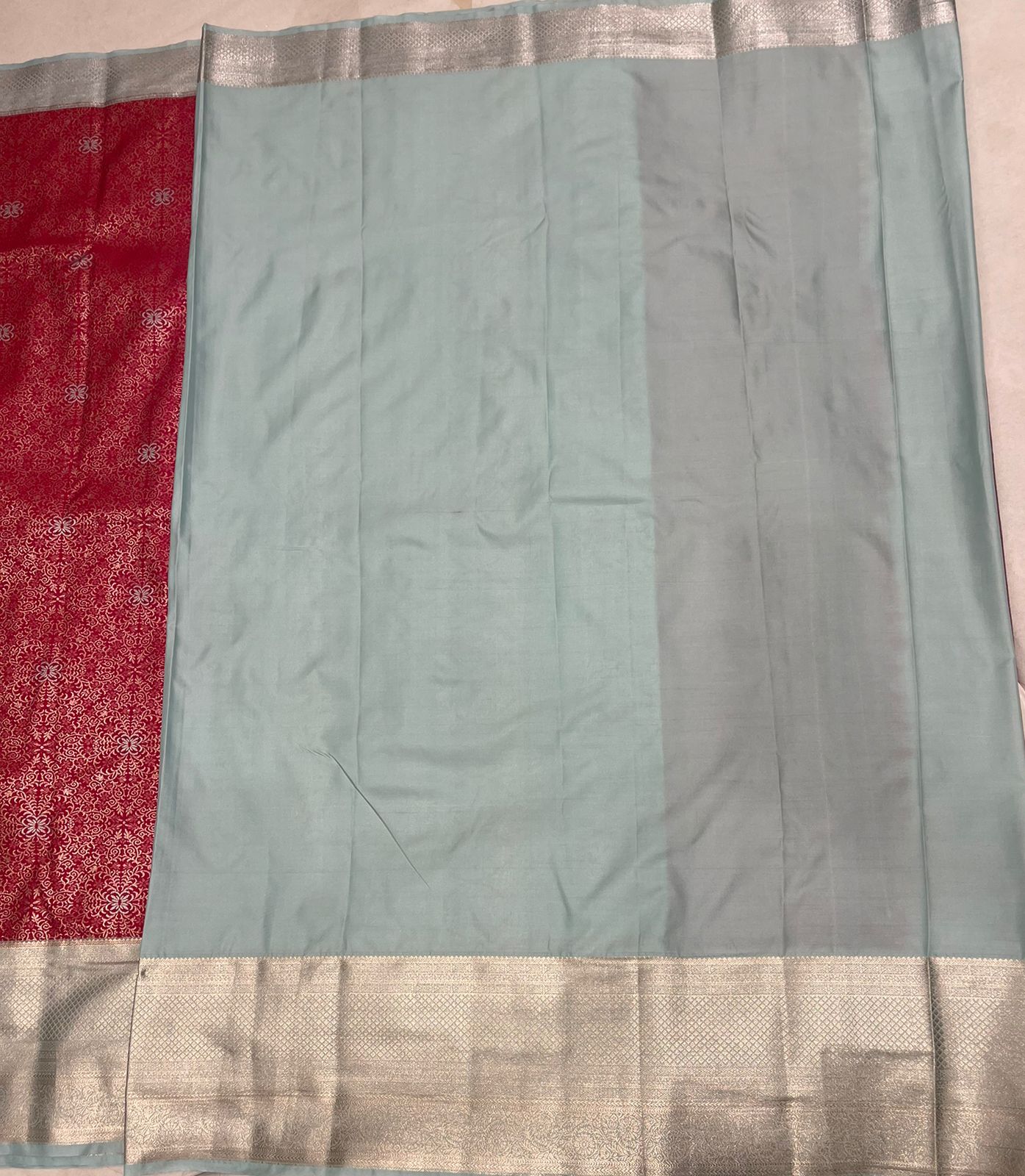 Graceful Pink Tissue Saree with Light Sky Blue Border