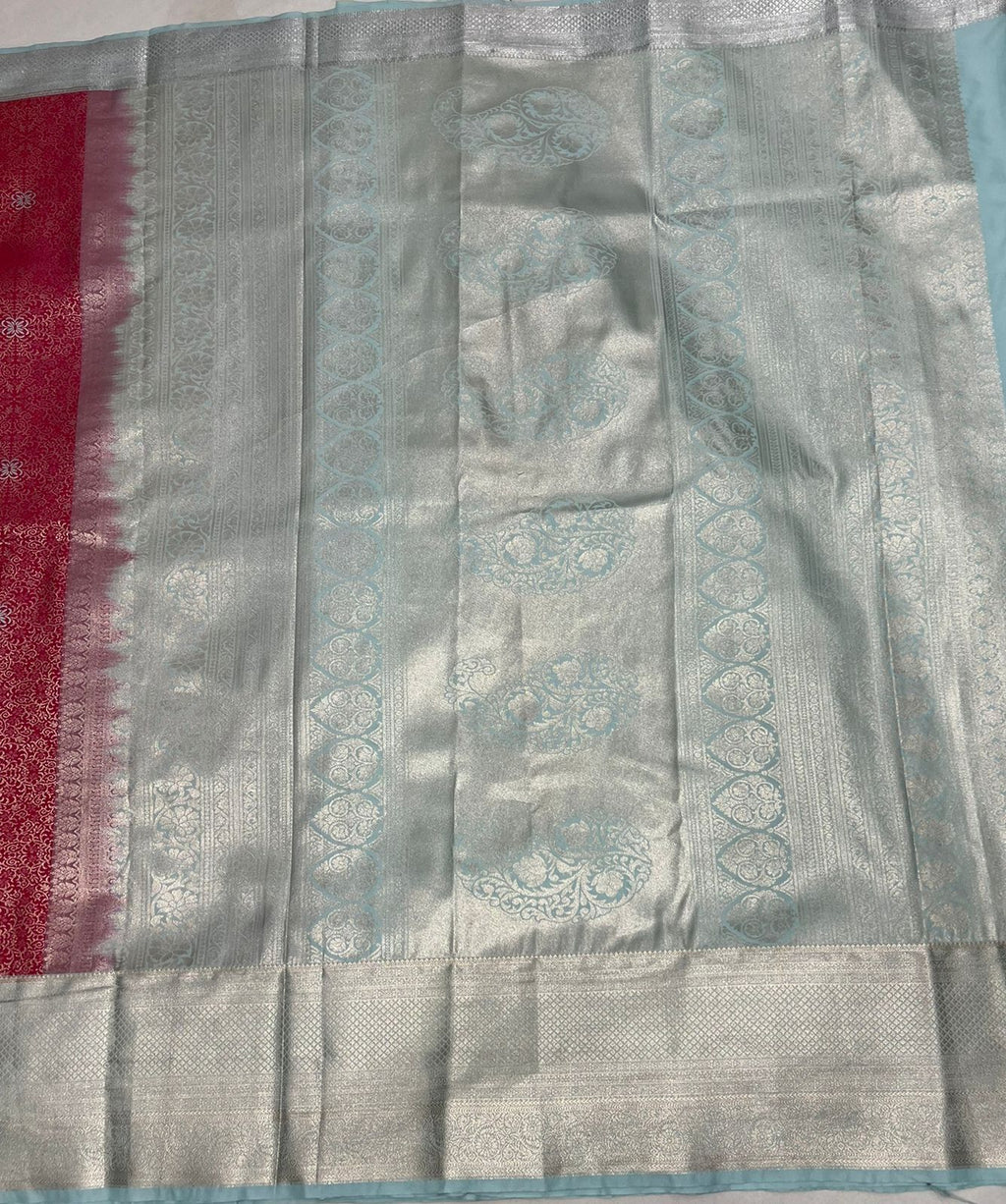 Graceful Pink Tissue Saree with Light Sky Blue Border
