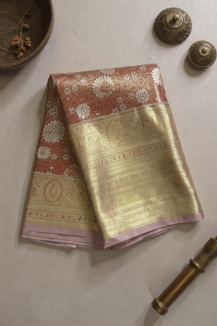 Elegant Orange Tissue Saree with Rich Gold Border