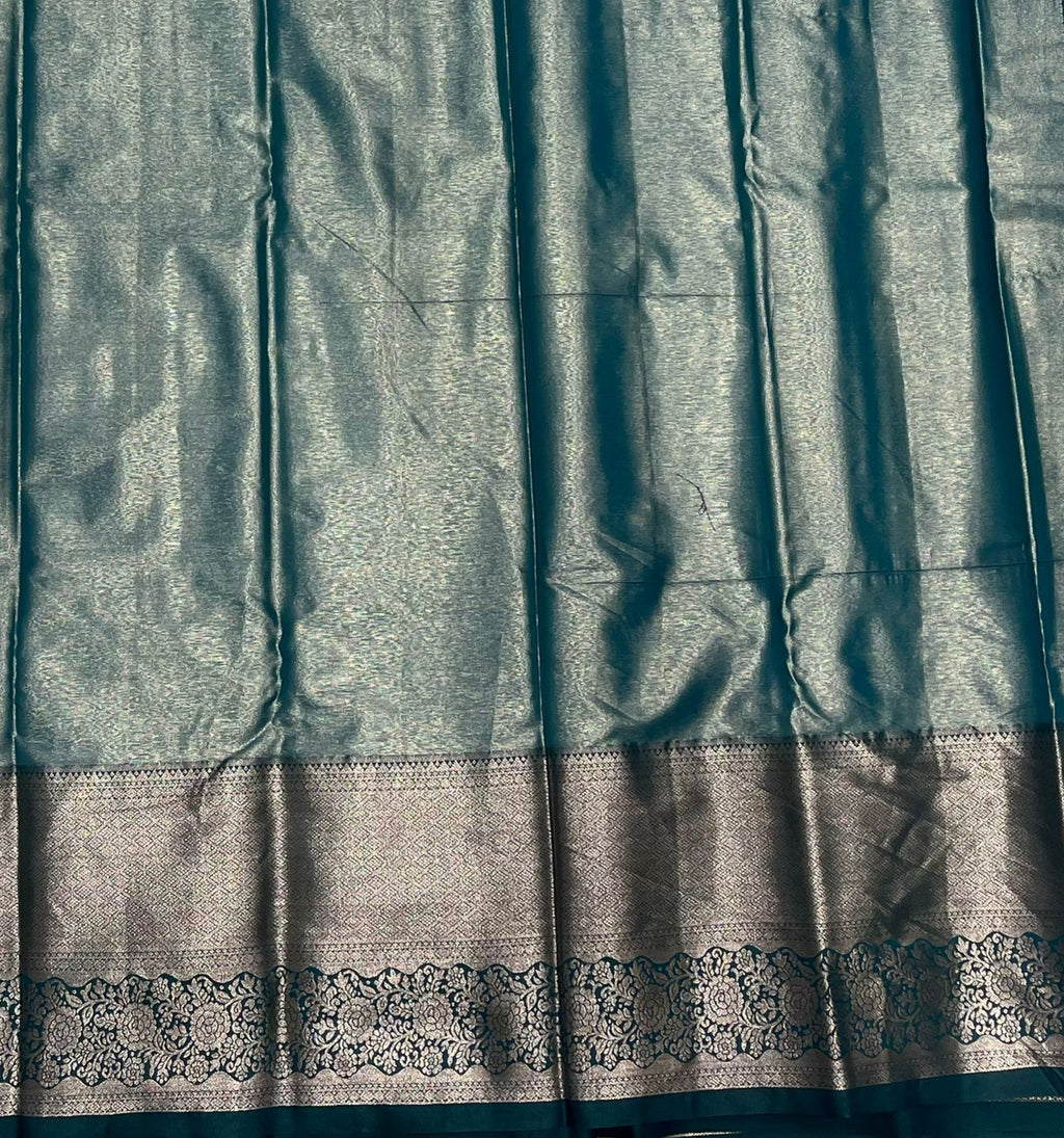 Elegant Pink Tissue Saree with Classic Blue Border