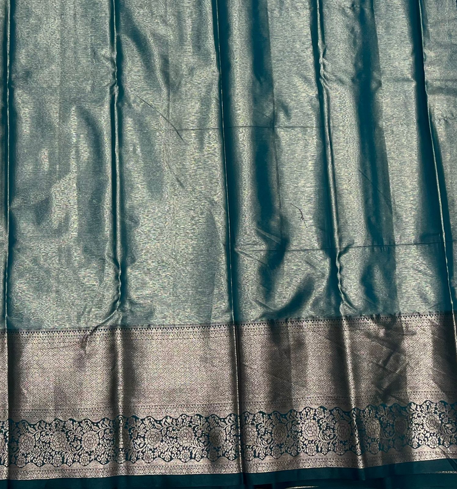 Elegant Pink Tissue Saree with Classic Blue Border