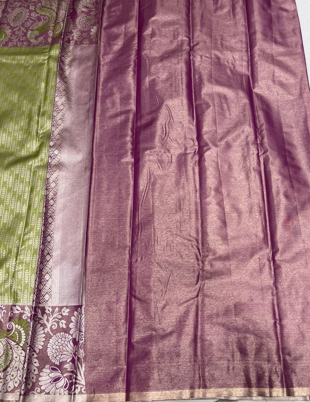 Graceful Pista Green Tissue Saree with Rich Purple Border