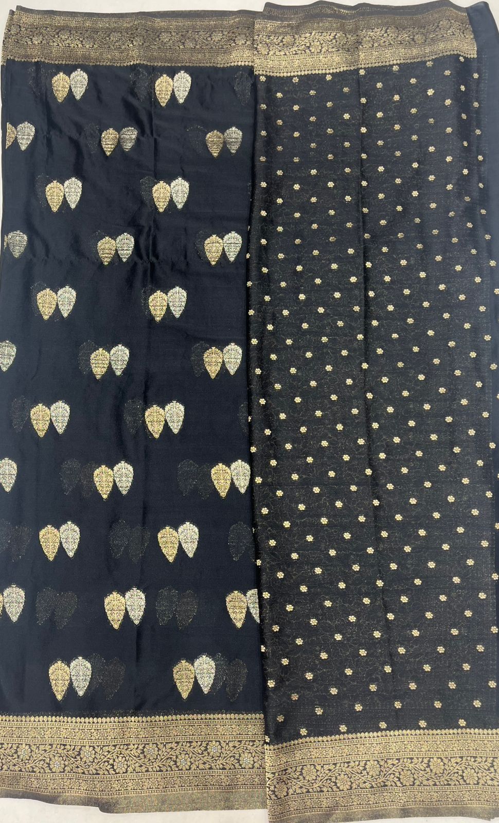 Black Crape Saree with Golden Work