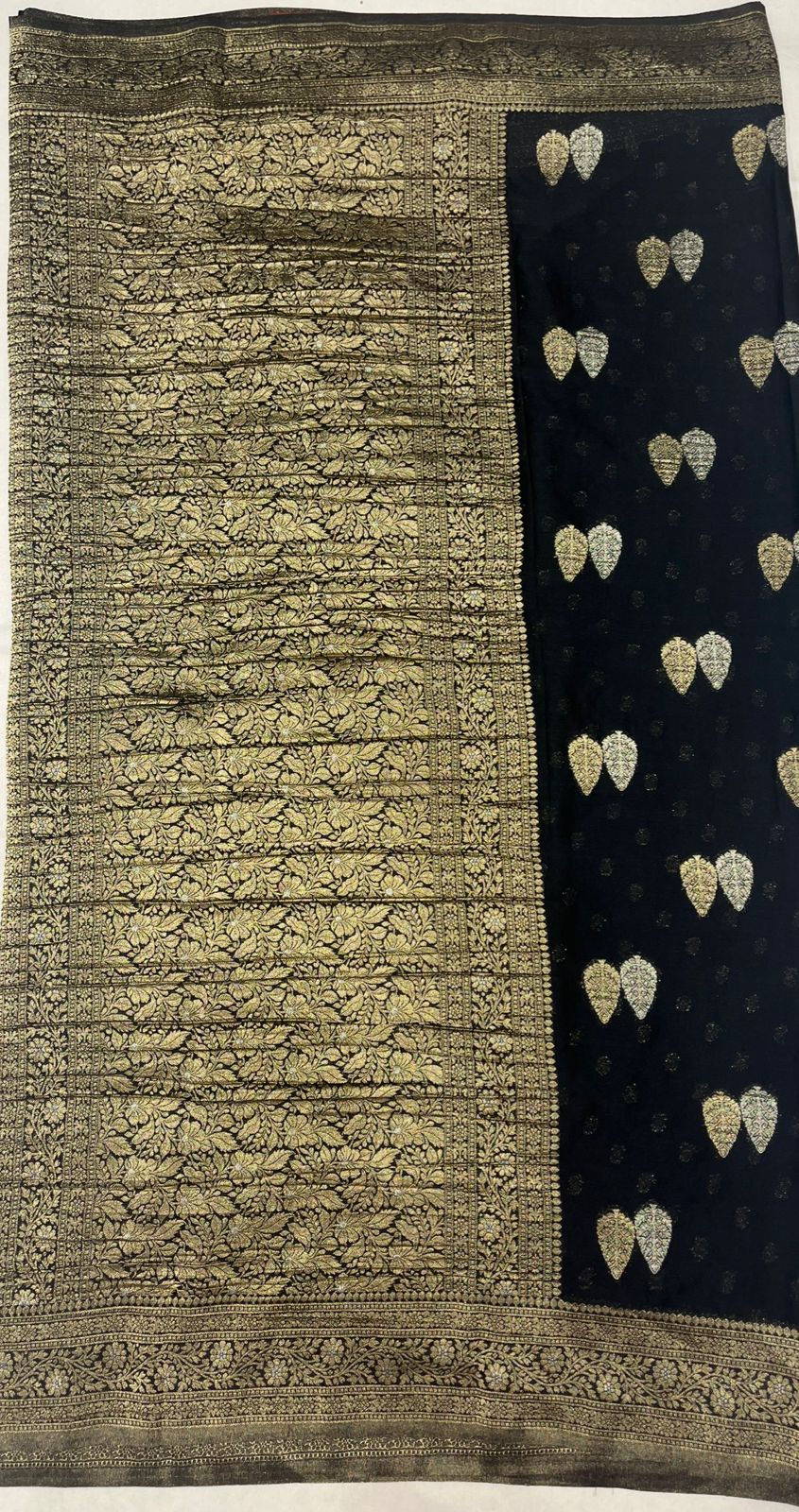 Black Crape Saree with Golden Work