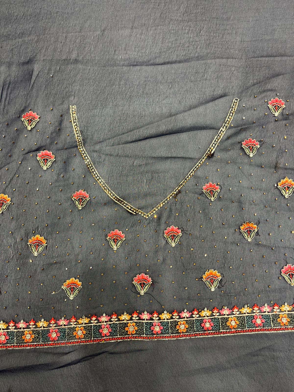 Fancy Navy Blue Saree with Intricate Floral and Paisley Prints